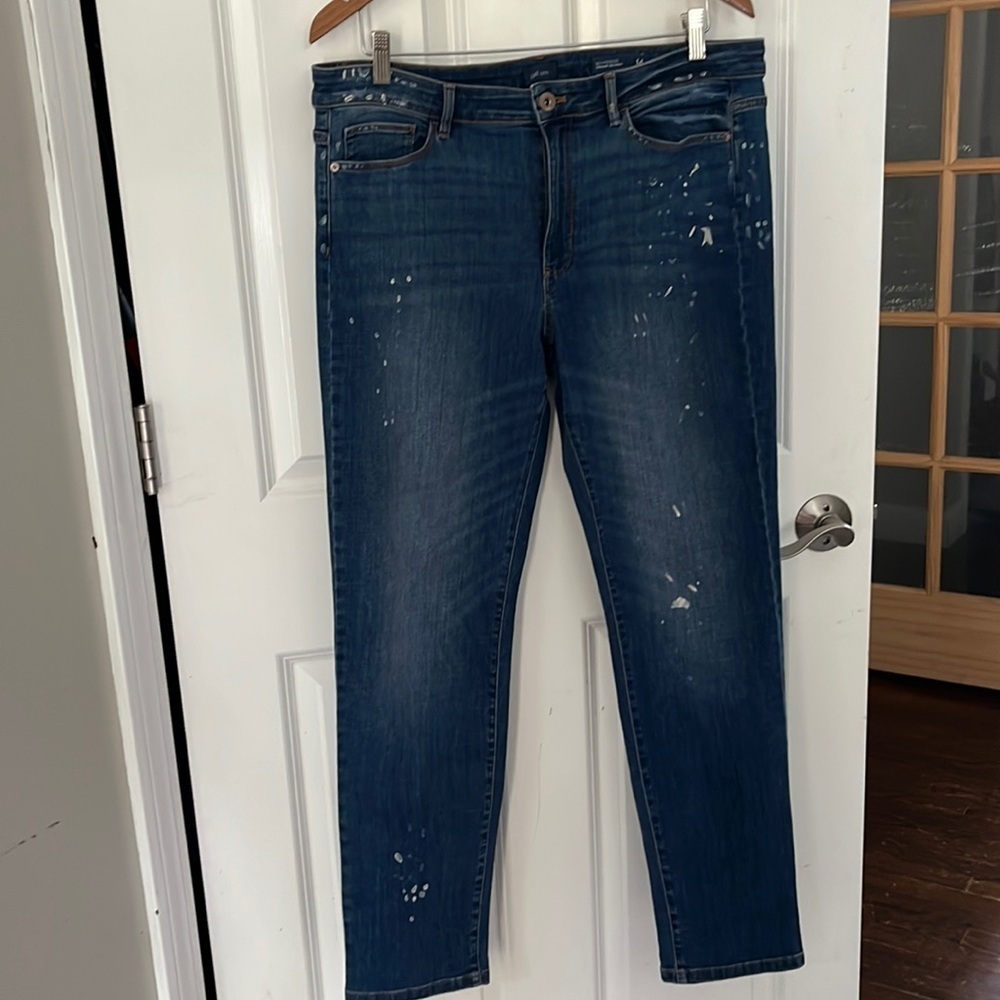 J. Jill Straight Leg Ankle Paint Splattered Dark Wash Unique Boyfriend Jeans 14